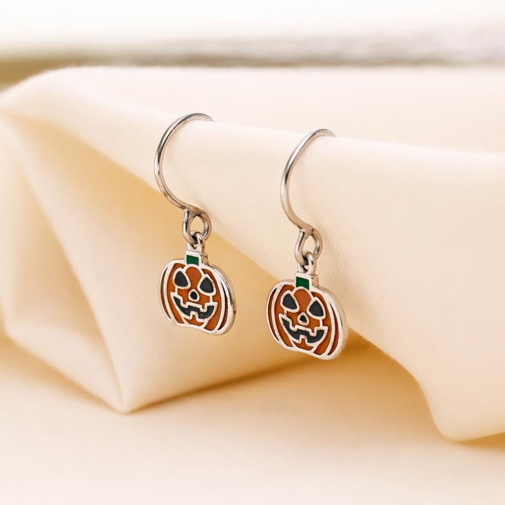 AMONROO® 925 Silver Jewellery for Women - 925 Sterling Silver Enamel Pumpkin Dangle Earrings, Halloween Earrings, Festive Jewellery Gift | 925 Stamp, Warranty & Authenticity Certificate