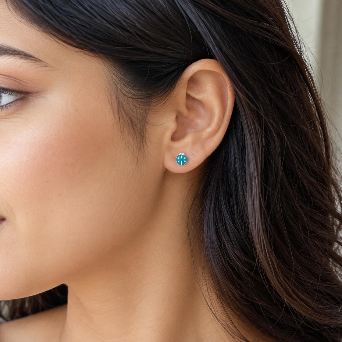 AMONROO® 925 Silver Jewellery for Women - 925 Sterling Silver Blue Ladybug Enamel Stud Earrings, Insect Jewellery, Gift for Women | 925 Stamp, Warranty & Authenticity Certificate