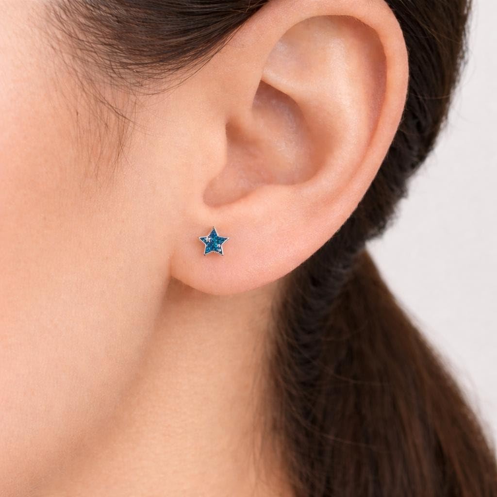 AMONROO® 925 Silver Jewellery for Women - 925 Sterling Silver Blue Star Enamel Stud Earrings, Star Earrings, Trendy Daily Wear Jewellery | 925 Stamp, Warranty & Authenticity Certificate