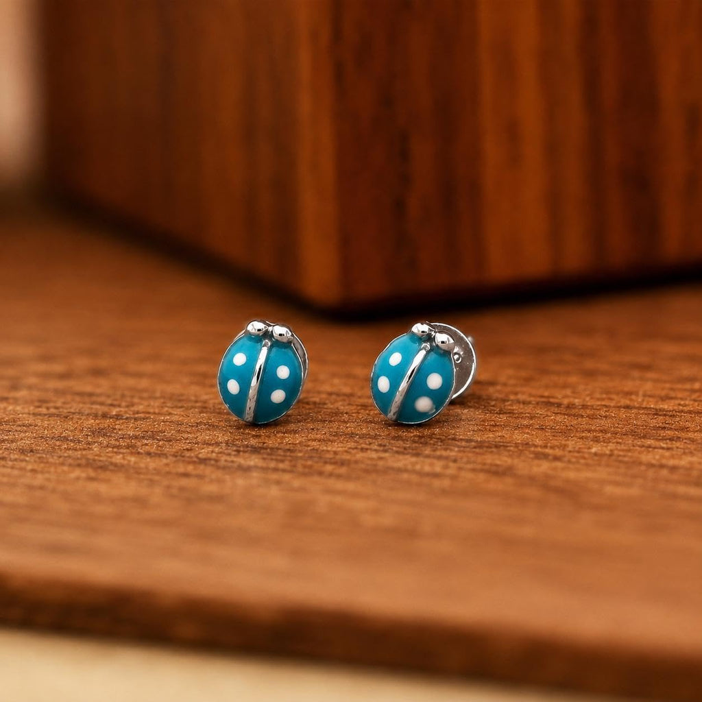 AMONROO® 925 Silver Jewellery for Women - 925 Sterling Silver Blue Ladybug Enamel Stud Earrings, Insect Jewellery, Gift for Women | 925 Stamp, Warranty & Authenticity Certificate