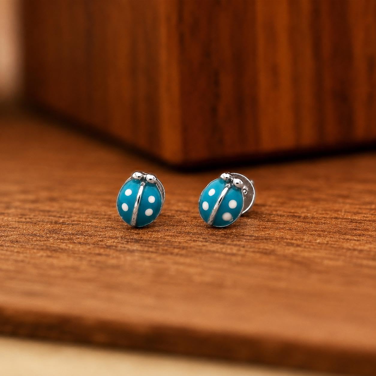 AMONROO® 925 Silver Jewellery for Women - 925 Sterling Silver Blue Ladybug Enamel Stud Earrings, Insect Jewellery, Gift for Women | 925 Stamp, Warranty & Authenticity Certificate