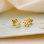 AMONROO® 925 Silver Jewellery for Women - Gold Finish 925 Sterling Silver Flower Stud Earrings, CZ Floral Earrings, Daily Wear Jewellery | 925 Stamp, Warranty & Authenticity Certificate