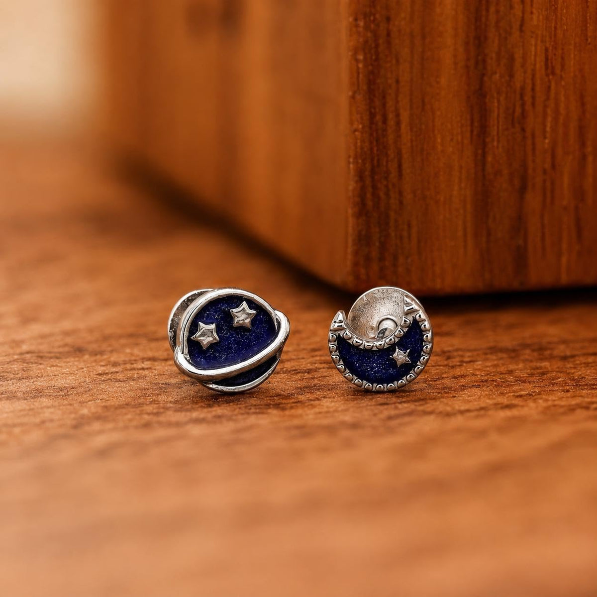 AMONROO® 925 Silver Jewellery for Women - 925 Sterling Silver Moon Planet Blue Enamel Stud Earrings, Celestial Jewellery Gift | 925 Stamp, Warranty & Authenticity Certificate