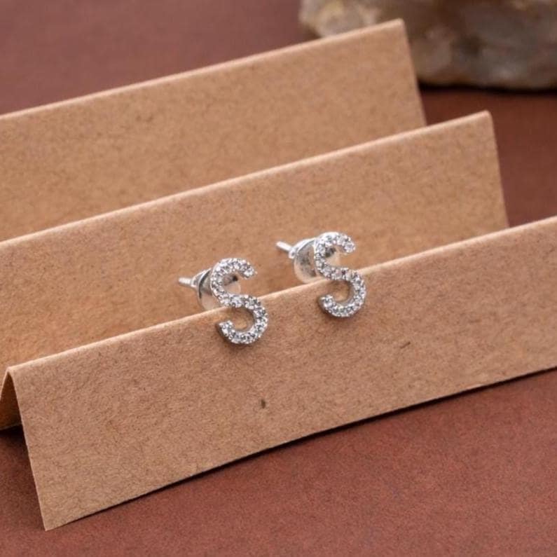 Sterling Silver Letter S Stud Earrings, Initial Alphabet Jewelry