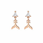 AMONROO® 925 Silver Jewellery for Women - 925 Sterling Silver Mermaid Tail Drop Earrings, Rose Gold CZ Earrings, Ocean Design Jewellery | 925 Stamp, Warranty & Authenticity Certificate