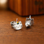 AMONROO® 925 Silver Jewellery for Women - 925 Sterling Silver Caticorn Enamel Stud Earrings, Cat Unicorn Jewellery, Gift for Girls | 925 Stamp, Warranty & Authenticity Certificate