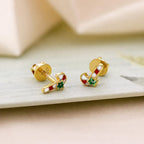 AMONROO® 925 Silver Jewellery for Women - 925 Sterling Silver Enamel Candy Cane Stud Earrings, Christmas Earrings, Festive Jewellery Gift | 925 Stamp, Warranty & Authenticity Certificate