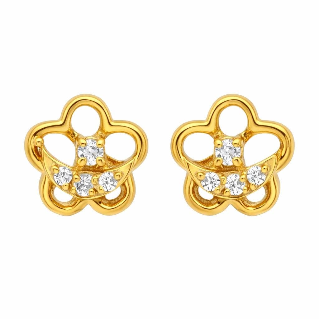 AMONROO® 925 Silver Jewellery for Women - Gold Finish 925 Sterling Silver Flower CZ Stud Earrings, Floral Earrings, Daily Wear Jewellery | 925 Stamp, Warranty & Authenticity Certificate