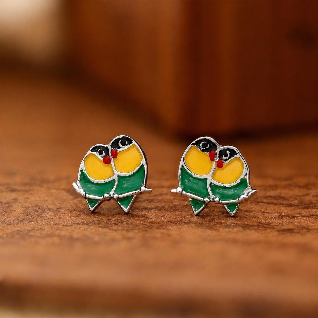 AMONROO® 925 Silver Jewellery for Women - 925 Sterling Silver Love Bird Colourful Enamel Stud Earrings, Bird Jewellery Gift | 925 Stamp, Warranty & Authenticity Certificate