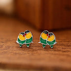 AMONROO® 925 Silver Jewellery for Women - 925 Sterling Silver Love Bird Colourful Enamel Stud Earrings, Bird Jewellery Gift | 925 Stamp, Warranty & Authenticity Certificate