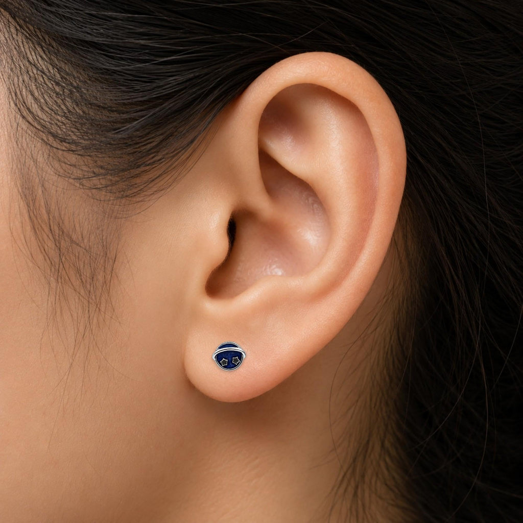 AMONROO® 925 Silver Jewellery for Women - 925 Sterling Silver Moon Planet Blue Enamel Stud Earrings, Celestial Jewellery Gift | 925 Stamp, Warranty & Authenticity Certificate