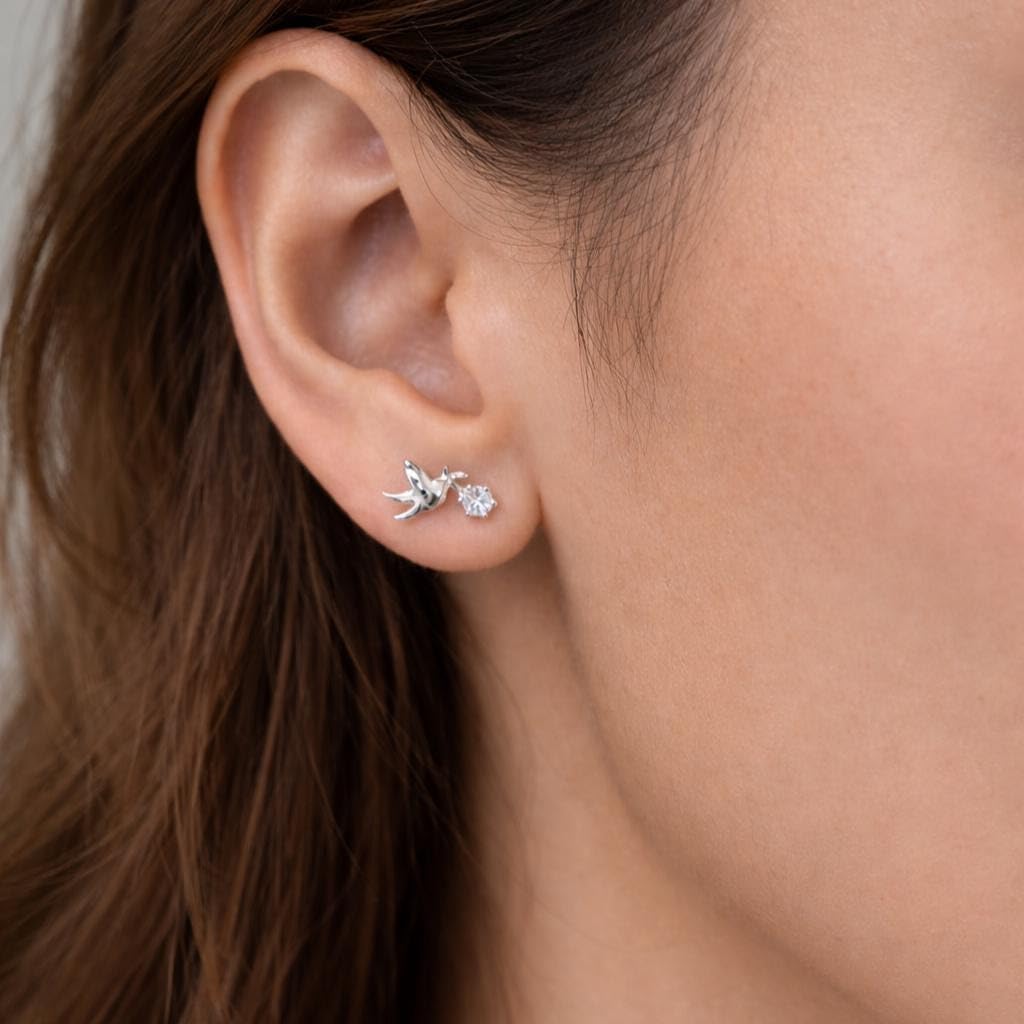AMONROO® 925 Silver Jewellery for Women - 925 Sterling Silver CZ Bird Stud Earrings, Dove Design Earrings, Dainty Daily Wear Jewellery | 925 Stamp, Warranty & Authenticity Certificate