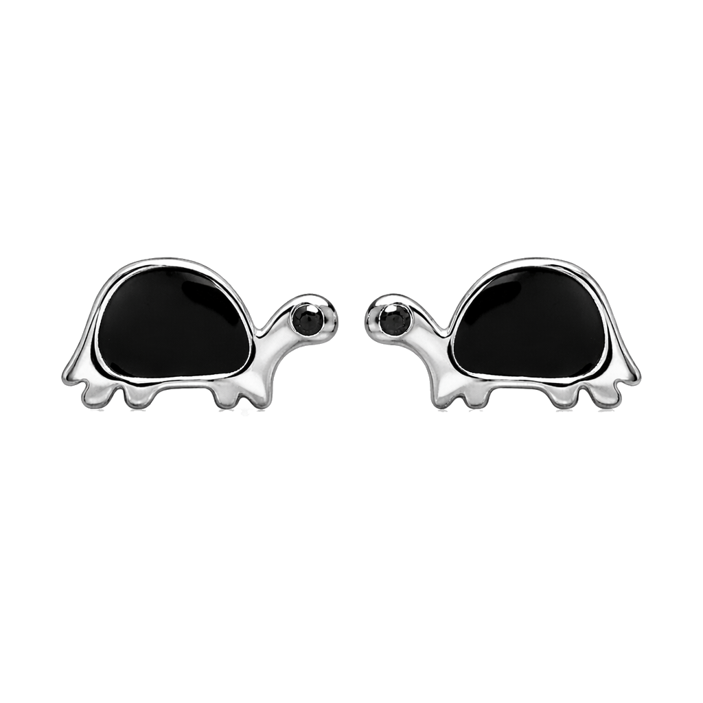 925 Sterling Silver Turtle Stud Earrings Black Enamel Animal