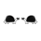 925 Sterling Silver Turtle Stud Earrings Black Enamel Animal