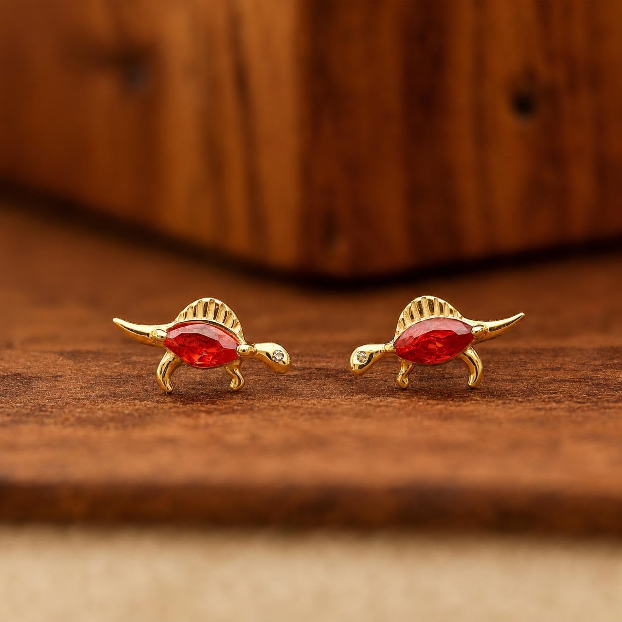 AMONROO® 925 Silver Jewellery for Women - Gold Finish 925 Sterling Silver Mini Dinosaur CZ Stud Earrings, Animal Jewellery | 925 Stamp, Warranty & Authenticity Certificate