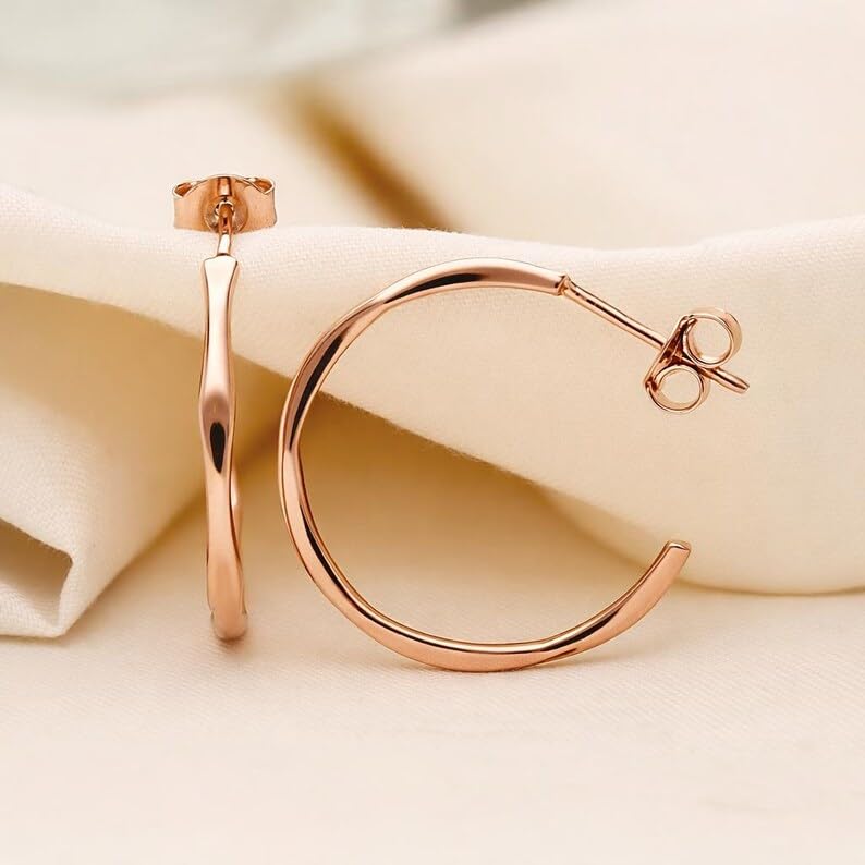 AMONROO® 925 Silver Jewellery for Women - 925 Sterling Silver Open Hoop Earrings, Minimalist Dainty Lightweight Earrings, 22 x 2 mm | 925 Stamp, Warranty & Authenticity Certificate