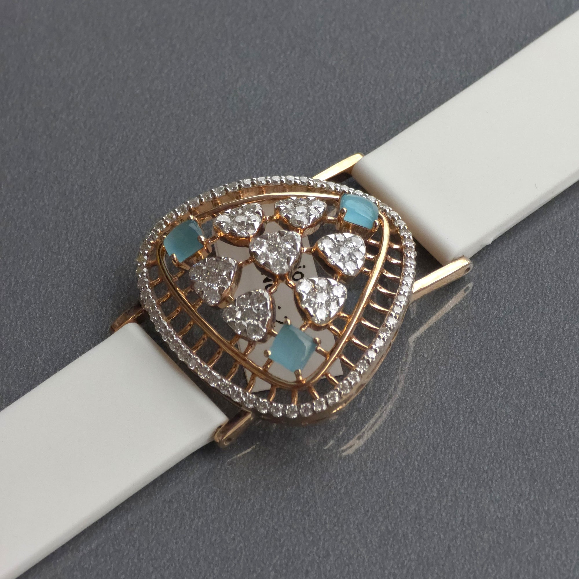 Amazing Triangle Dome Floral Design In 925 Sterling Silver Bracelet, Real White Moissanites & Jade Watch Bracelet, Unique Woman Bracelet