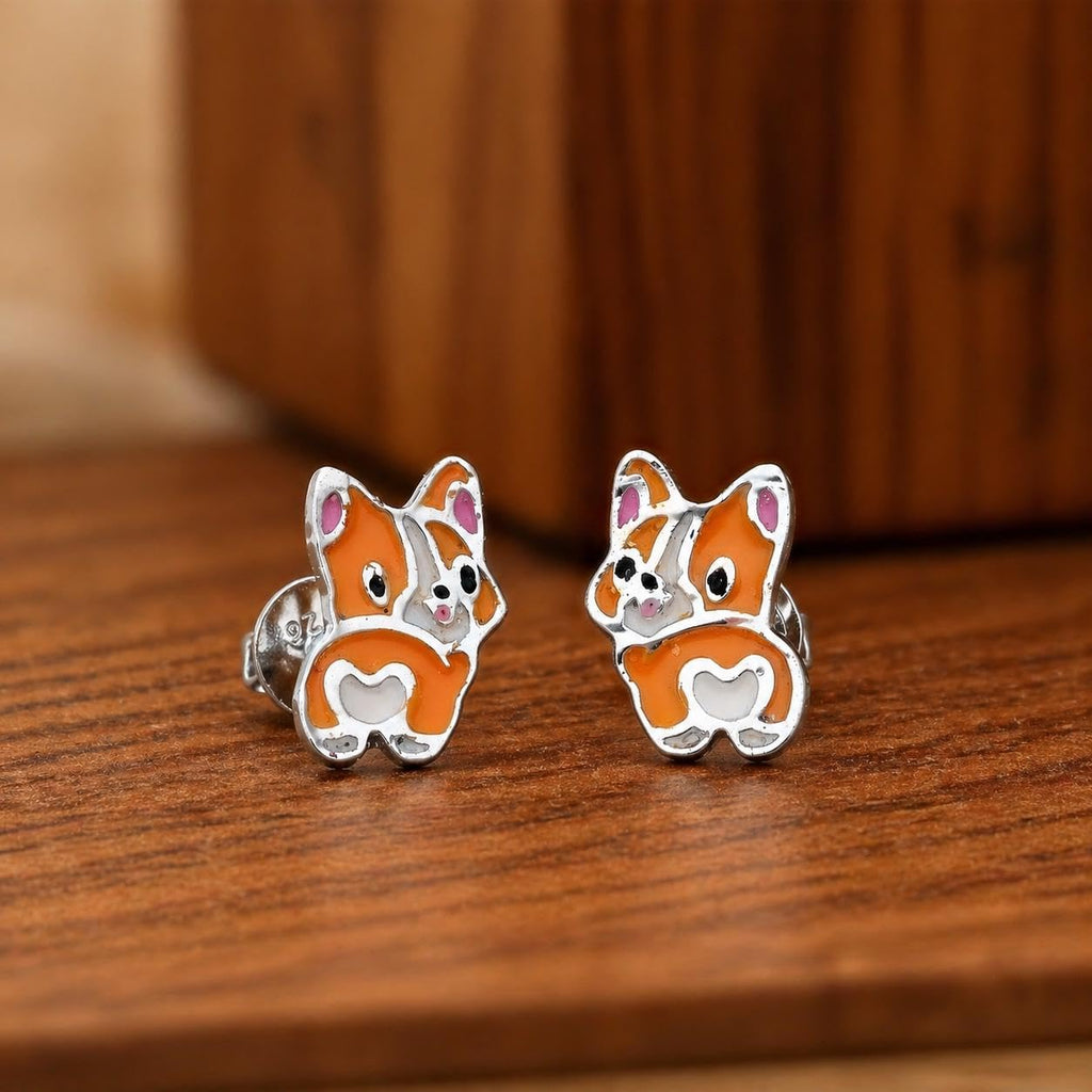 AMONROO® 925 Silver Jewellery for Women - 925 Sterling Silver Corgi Dog Enamel Stud Earrings, Dog Jewellery, Gift for Women | 925 Stamp, Warranty & Authenticity Certificate