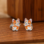 AMONROO® 925 Silver Jewellery for Women - 925 Sterling Silver Corgi Dog Enamel Stud Earrings, Dog Jewellery, Gift for Women | 925 Stamp, Warranty & Authenticity Certificate