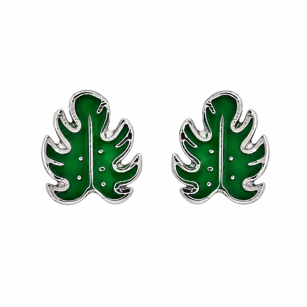 AMONROO® 925 Silver Jewellery for Women - 925 Sterling Silver Green Monstera Leaf Enamel Stud Earrings, Botanical Jewellery Gift | 925 Stamp, Warranty & Authenticity Certificate