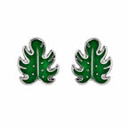 AMONROO® 925 Silver Jewellery for Women - 925 Sterling Silver Green Monstera Leaf Enamel Stud Earrings, Botanical Jewellery Gift | 925 Stamp, Warranty & Authenticity Certificate