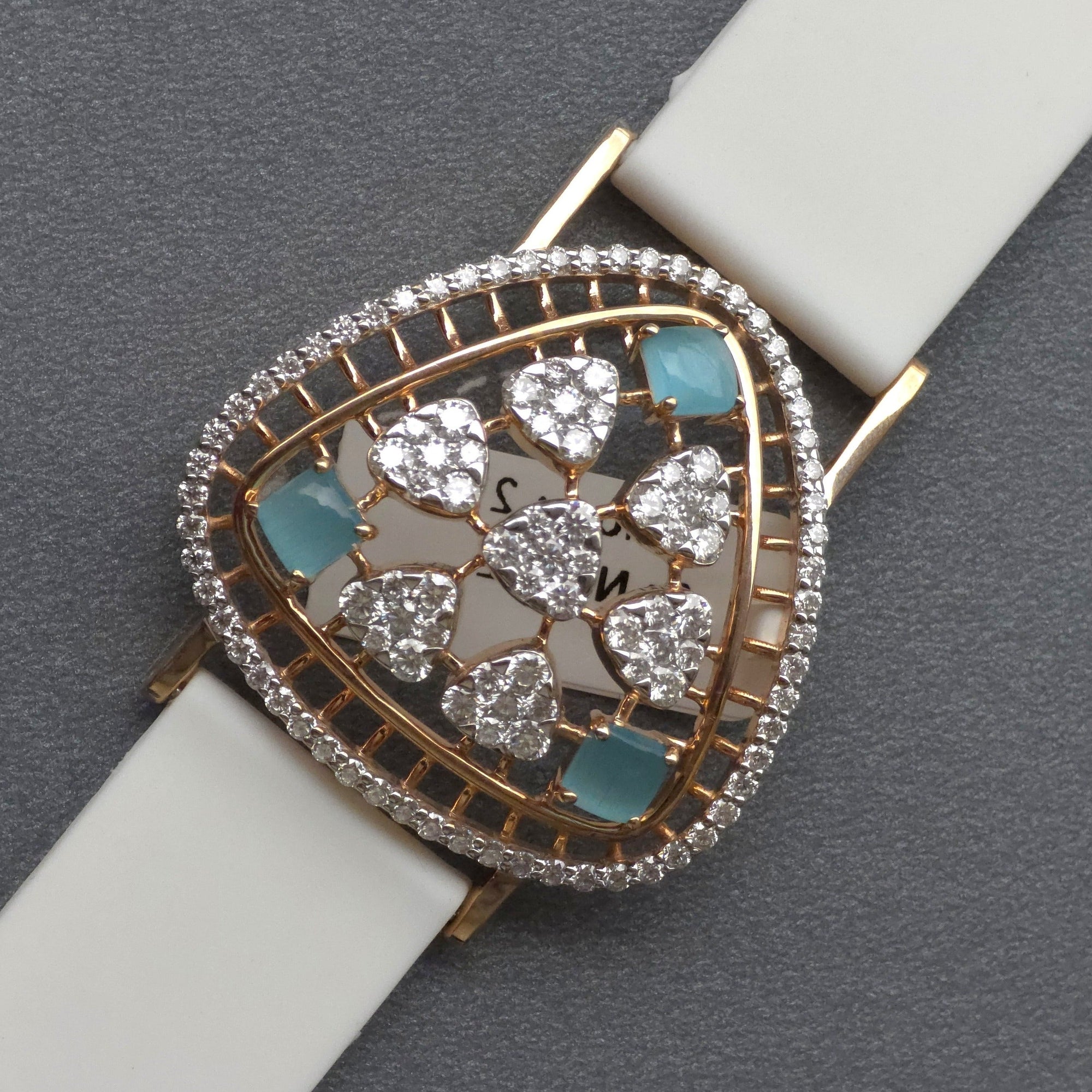 Amazing Triangle Dome Floral Design In 925 Sterling Silver Bracelet, Real White Moissanites & Jade Watch Bracelet, Unique Woman Bracelet
