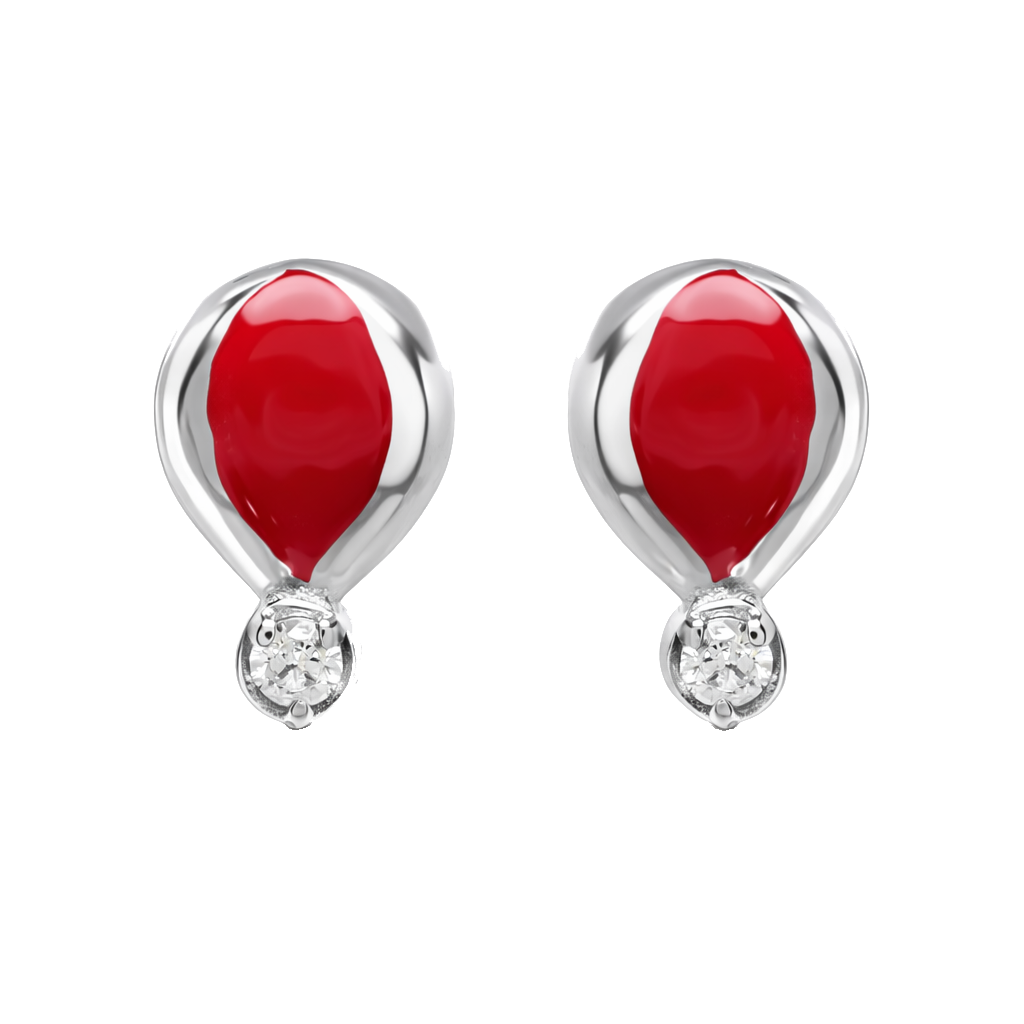 925 Sterling Silver Red Enamel Stud Earrings CZ Minimalist Jewelry