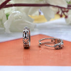 AMONROO® 925 Silver Jewellery for Women - 925 Sterling Silver Vintage Floral Blue CZ Huggie Hoop Earrings, Dainty Daily Wear | 925 Stamp, Warranty & Authenticity Certificate