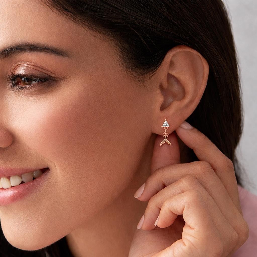 AMONROO® 925 Silver Jewellery for Women - 925 Sterling Silver Mermaid Tail Drop Earrings, Rose Gold CZ Earrings, Ocean Design Jewellery | 925 Stamp, Warranty & Authenticity Certificate
