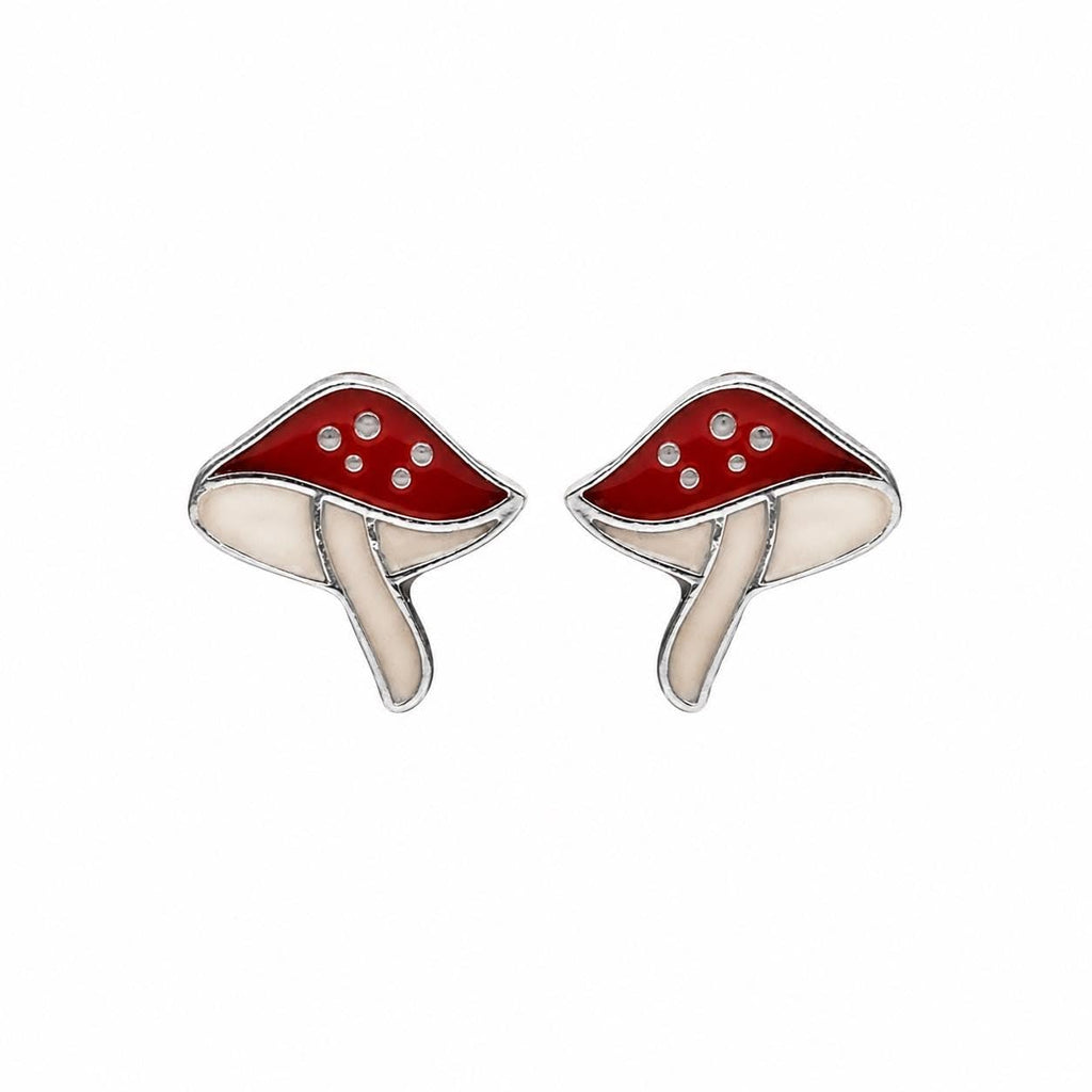 AMONROO® 925 Silver Jewellery for Women - 925 Sterling Silver Red Mushroom Enamel Stud Earrings, Nature Jewellery, Gift for Her | 925 Stamp, Warranty & Authenticity Certificate