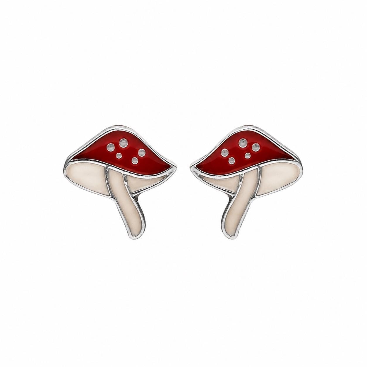 AMONROO® 925 Silver Jewellery for Women - 925 Sterling Silver Red Mushroom Enamel Stud Earrings, Nature Jewellery, Gift for Her | 925 Stamp, Warranty & Authenticity Certificate