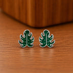 AMONROO® 925 Silver Jewellery for Women - 925 Sterling Silver Green Monstera Leaf Enamel Stud Earrings, Botanical Jewellery Gift | 925 Stamp, Warranty & Authenticity Certificate