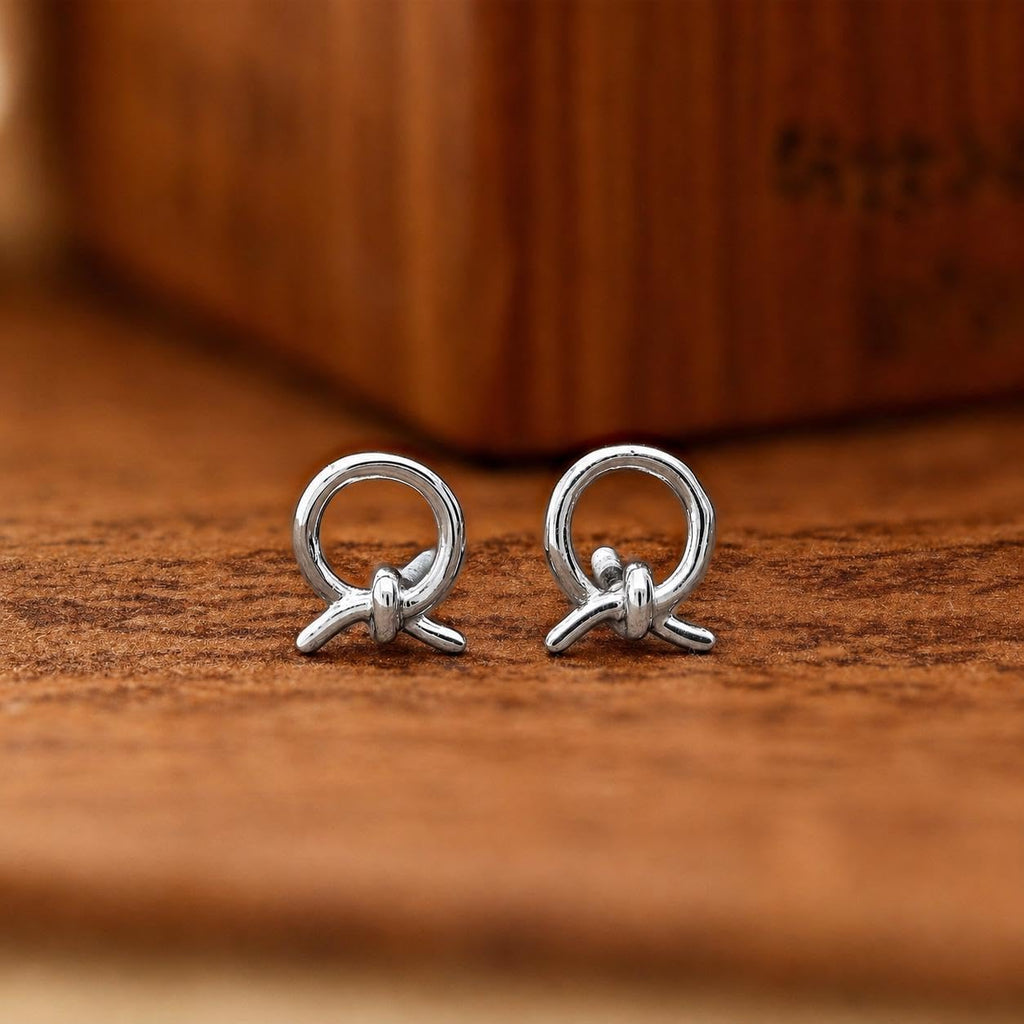 AMONROO® 925 Silver Jewellery for Women - 925 Sterling Silver Knot Stud Earrings, Minimalist Circle Earrings, Dainty Daily Wear Jewellery | 925 Stamp, Warranty & Authenticity Certificate
