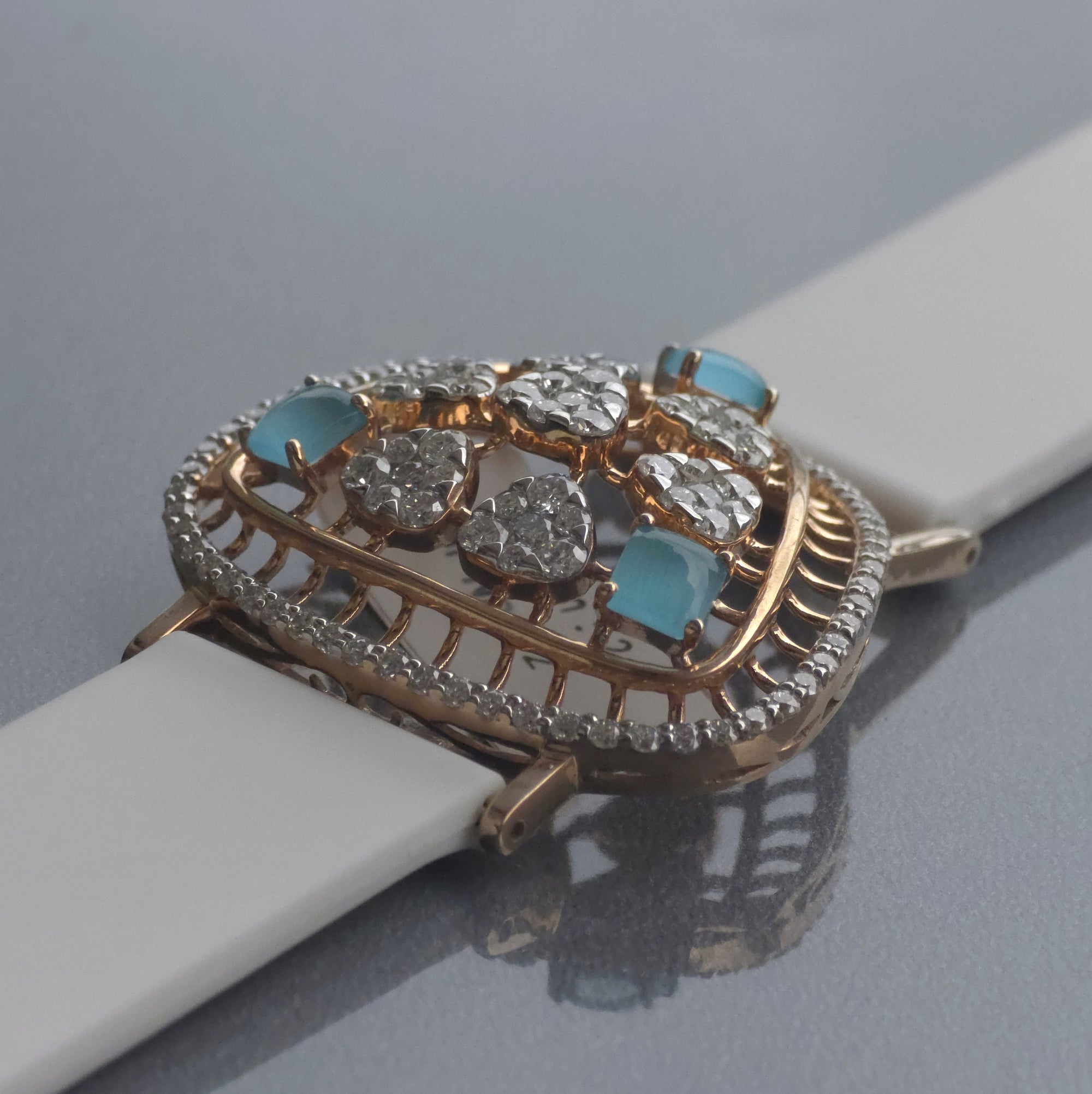 Amazing Triangle Dome Floral Design In 925 Sterling Silver Bracelet, Real White Moissanites & Jade Watch Bracelet, Unique Woman Bracelet