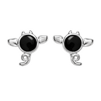 925 Sterling Silver Angel Stud Earrings Black Enamel Jewelry
