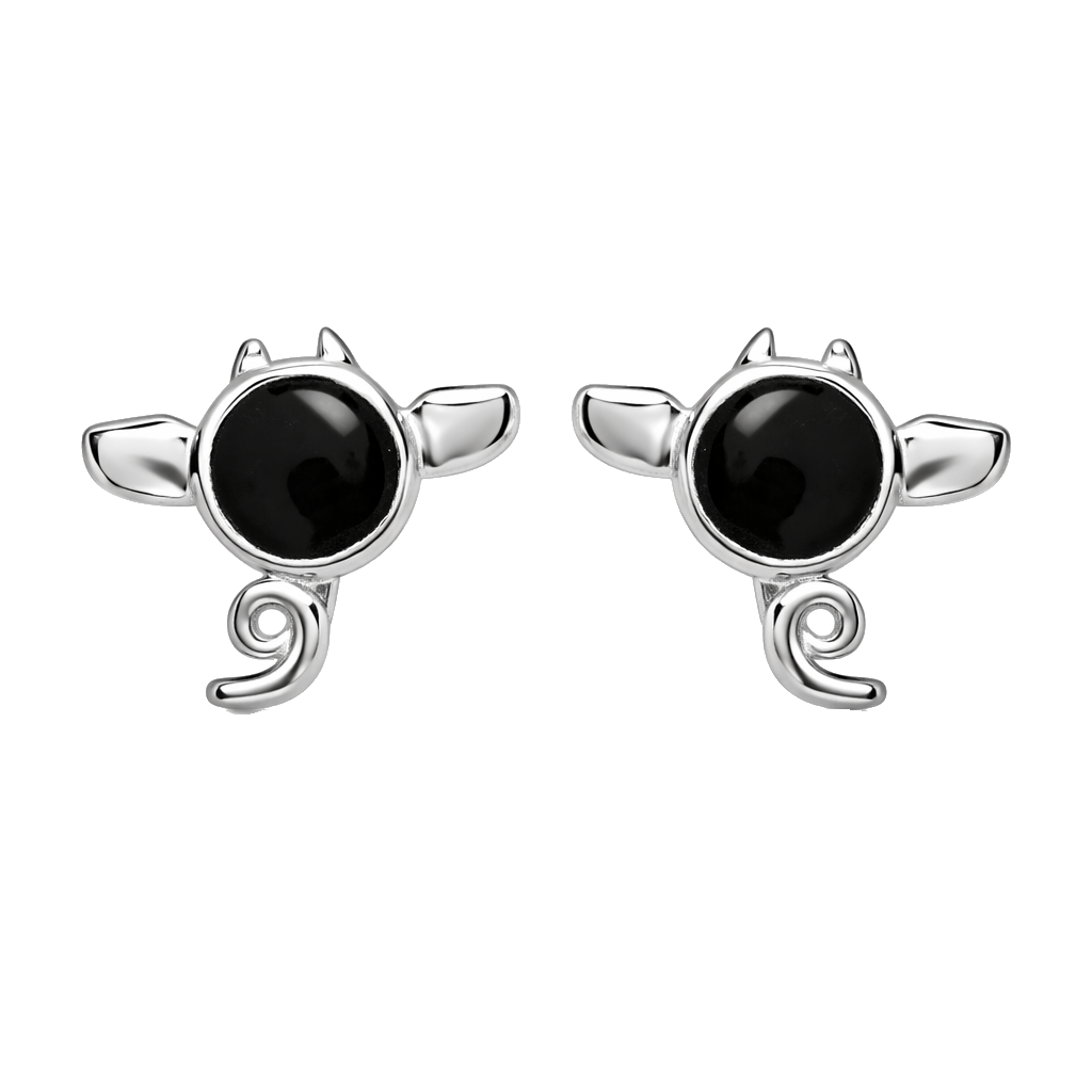 925 Sterling Silver Angel Stud Earrings Black Enamel Jewelry