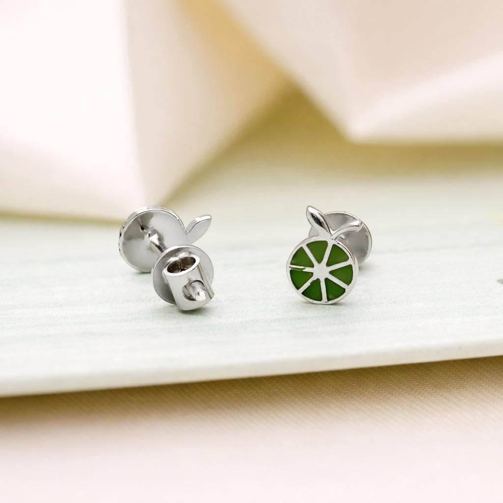 AMONROO® 925 Silver Jewellery for Women - 925 Sterling Silver Lime Slice Green Enamel Stud Earrings, Fruit Design Jewellery | 925 Stamp, Warranty & Authenticity Certificate