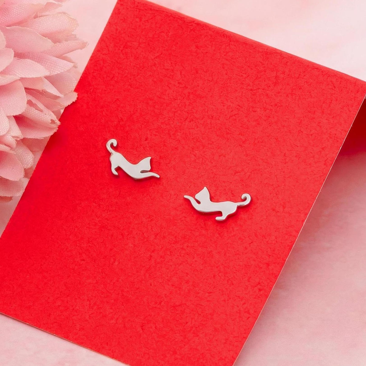 AMONROO® 925 Silver Jewellery for Women - 925 Sterling Silver Running Cat Stud Earrings, Cat Earrings, Animal Jewellery Gift | 925 Stamp, Warranty & Authenticity Certificate