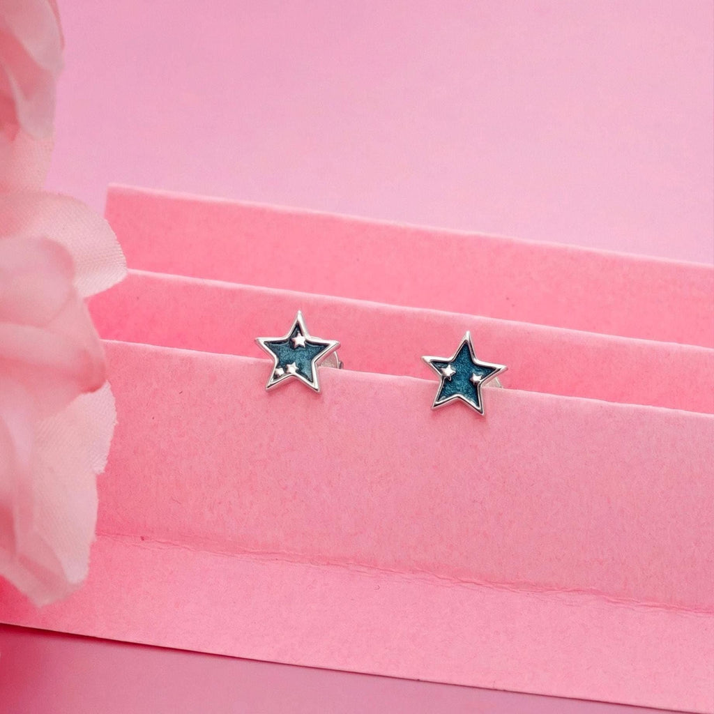 AMONROO® 925 Silver Jewellery for Women - 925 Sterling Silver Blue Star Enamel Stud Earrings, Star Earrings, Trendy Daily Wear Jewellery | 925 Stamp, Warranty & Authenticity Certificate