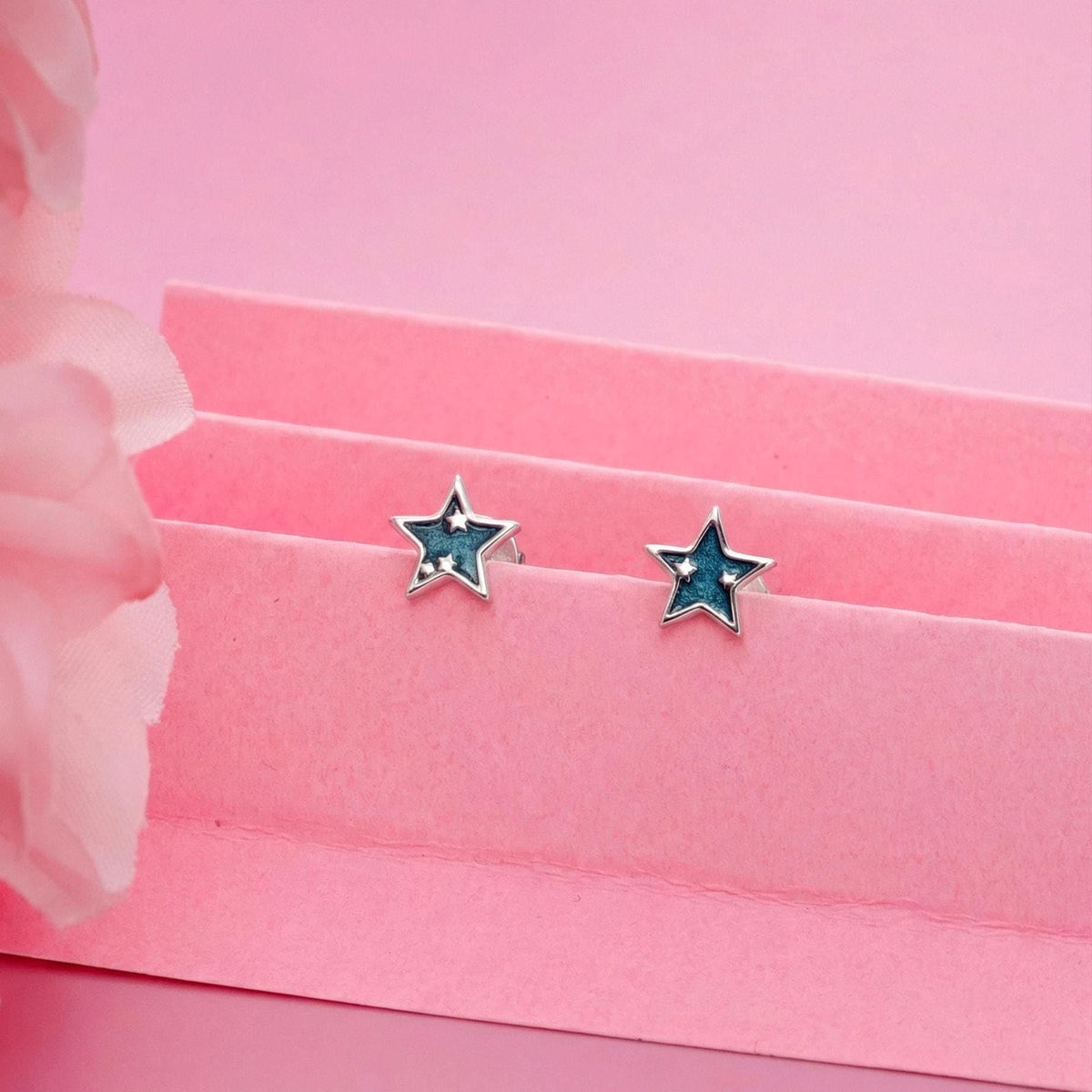 AMONROO® 925 Silver Jewellery for Women - 925 Sterling Silver Blue Star Enamel Stud Earrings, Star Earrings, Trendy Daily Wear Jewellery | 925 Stamp, Warranty & Authenticity Certificate