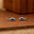 AMONROO® 925 Silver Jewellery for Women - 925 Sterling Silver Blue Green Fish Enamel Stud Earrings, Ocean Animal Jewellery Gift | 925 Stamp, Warranty & Authenticity Certificate
