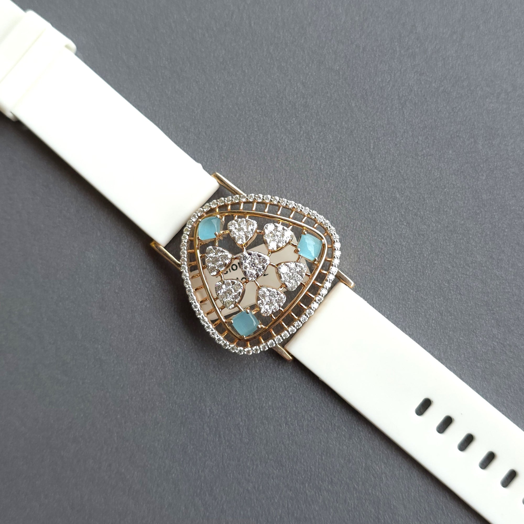 Amazing Triangle Dome Floral Design In 925 Sterling Silver Bracelet, Real White Moissanites & Jade Watch Bracelet, Unique Woman Bracelet