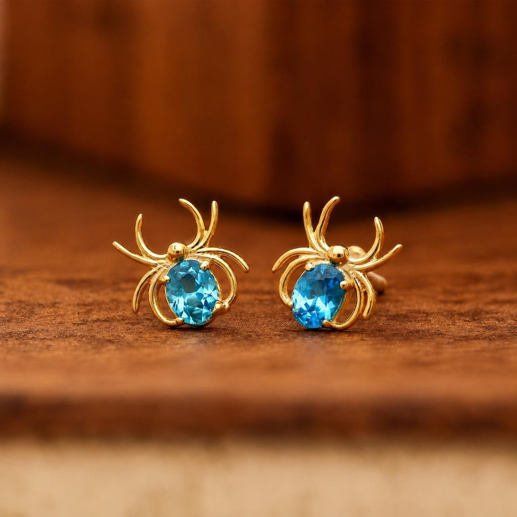 AMONROO® 925 Silver Jewellery for Women - 925 Sterling Silver Blue CZ Spider Stud Earrings, Gold Finish Halloween Earrings, Gift | 925 Stamp, Warranty & Authenticity Certificate