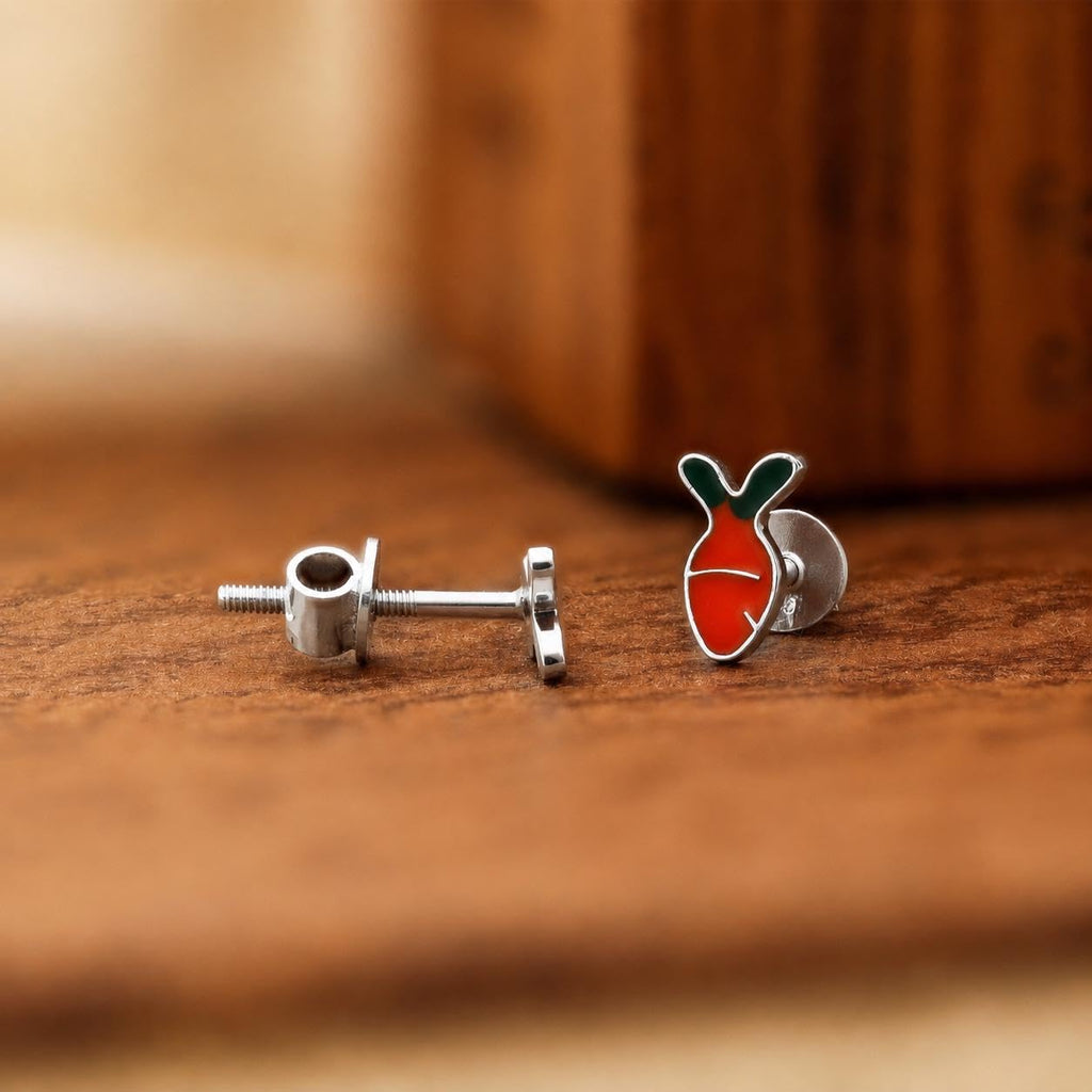 AMONROO® 925 Silver Jewellery for Women - 925 Sterling Silver Orange Carrot Enamel Stud Earrings, Vegetable Design Jewellery | 925 Stamp, Warranty & Authenticity Certificate