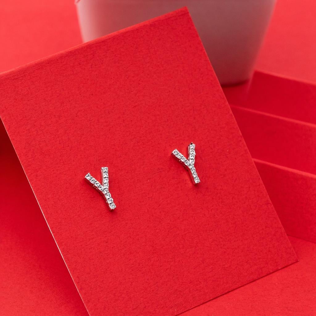 925 Sterling Silver Initial Y Stud Earrings, Dainty CZ Letter Y Earrings for Women, Small Alphabet Bling Jewelry, Personalized Gift