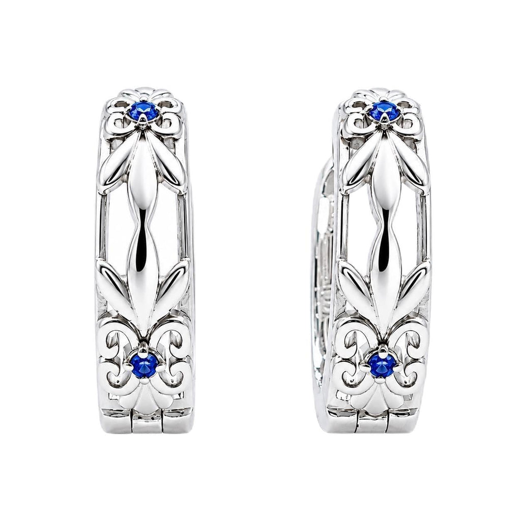 AMONROO® 925 Silver Jewellery for Women - 925 Sterling Silver Vintage Floral Blue CZ Huggie Hoop Earrings, Dainty Daily Wear | 925 Stamp, Warranty & Authenticity Certificate