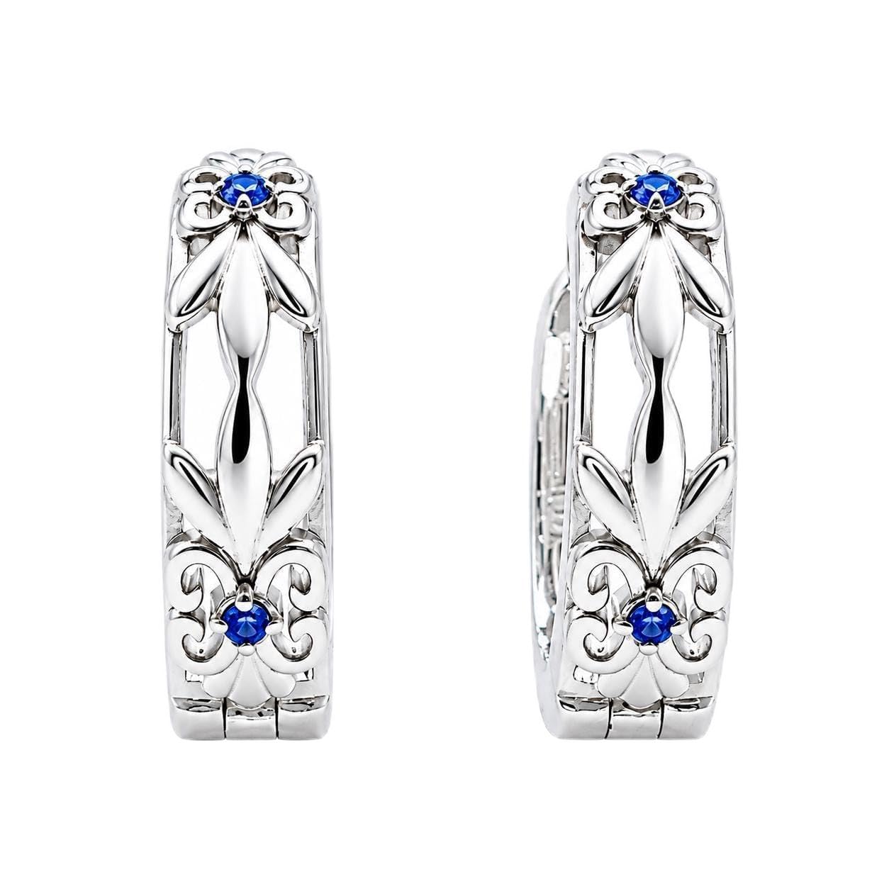 AMONROO® 925 Silver Jewellery for Women - 925 Sterling Silver Vintage Floral Blue CZ Huggie Hoop Earrings, Dainty Daily Wear | 925 Stamp, Warranty & Authenticity Certificate