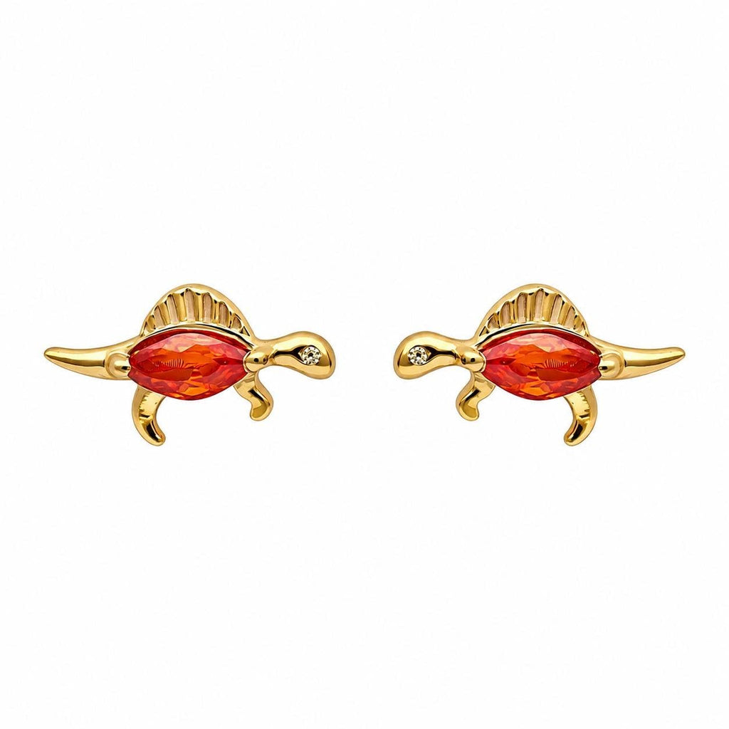 AMONROO® 925 Silver Jewellery for Women - Gold Finish 925 Sterling Silver Mini Dinosaur CZ Stud Earrings, Animal Jewellery | 925 Stamp, Warranty & Authenticity Certificate