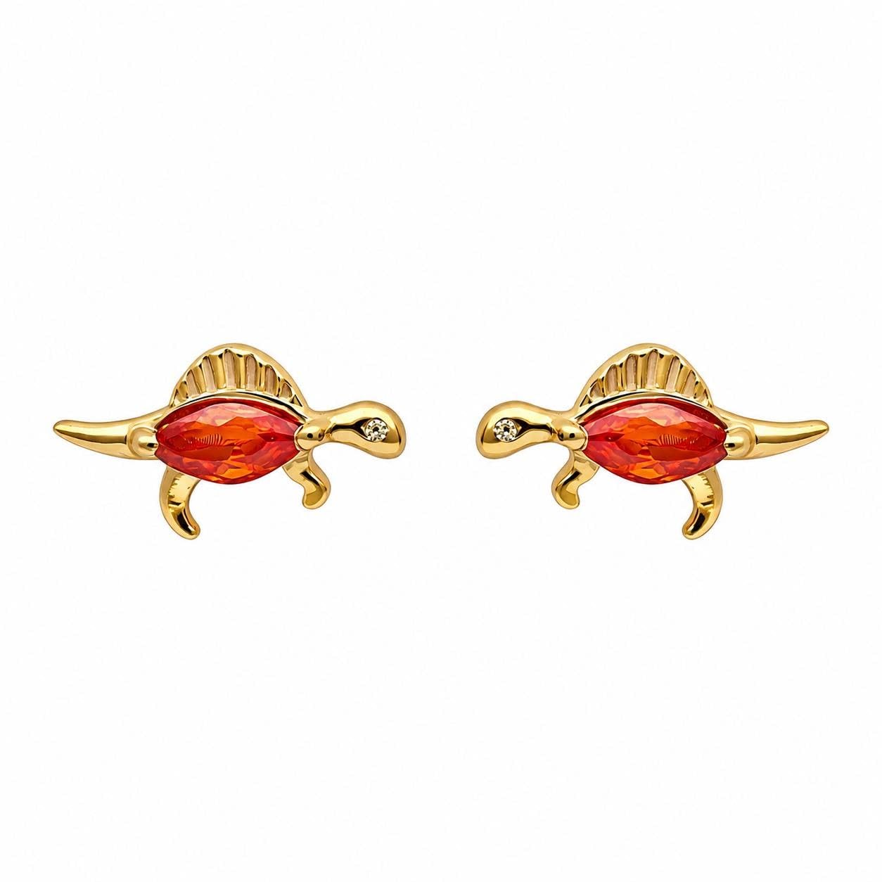 AMONROO® 925 Silver Jewellery for Women - Gold Finish 925 Sterling Silver Mini Dinosaur CZ Stud Earrings, Animal Jewellery | 925 Stamp, Warranty & Authenticity Certificate