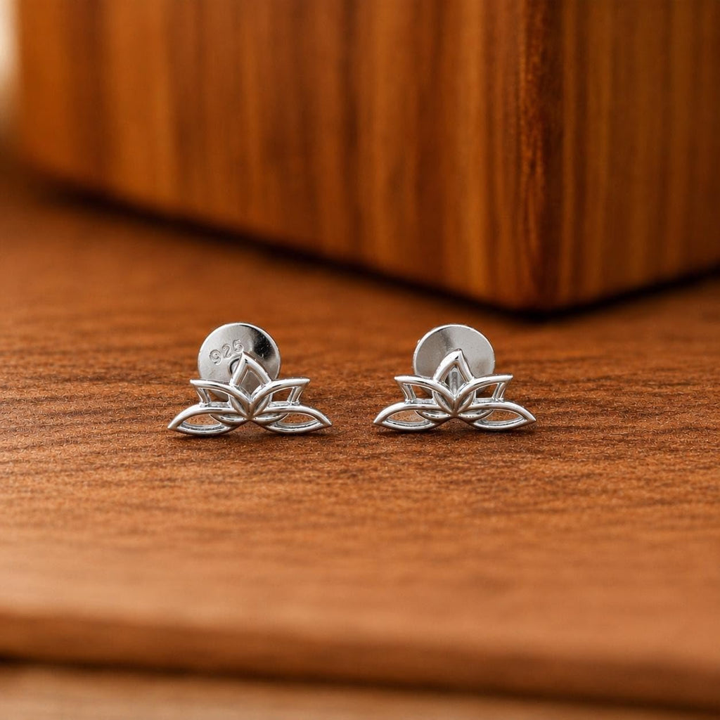 AMONROO® 925 Silver Jewellery for Women - 925 Sterling Silver Lotus Flower Stud Earrings, Minimalist Floral Earrings, Daily Wear Jewellery | 925 Stamp, Warranty & Authenticity Certificate